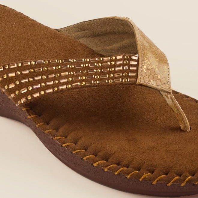 Mochi Women Antique-Gold Casual Slippers (SKU: 44-1675-28-36)