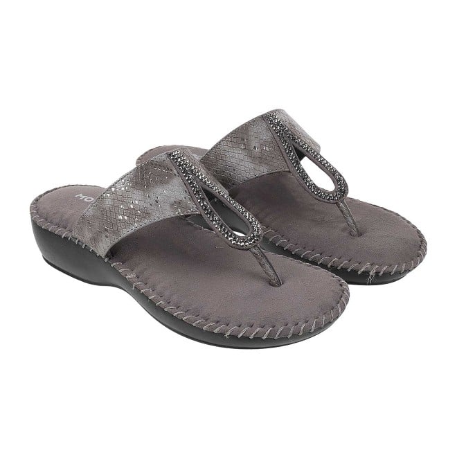 Mochi Women Gun-Metal Casual Slip Ons