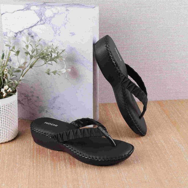 Mochi Women Black Casual Slippers