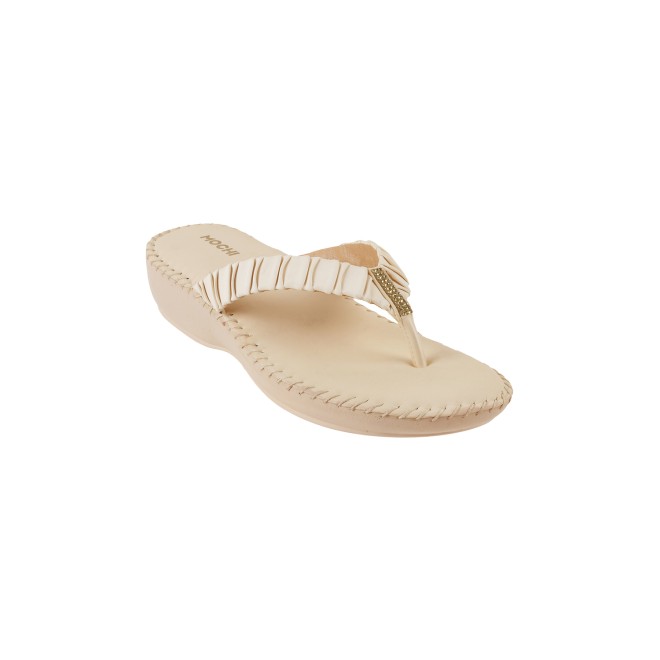 Mochi Women Beige Casual Slippers (SKU: 44-171-20-37)