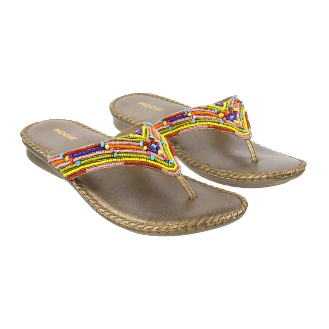 Mochi Women Antique-Gold Casual Slippers