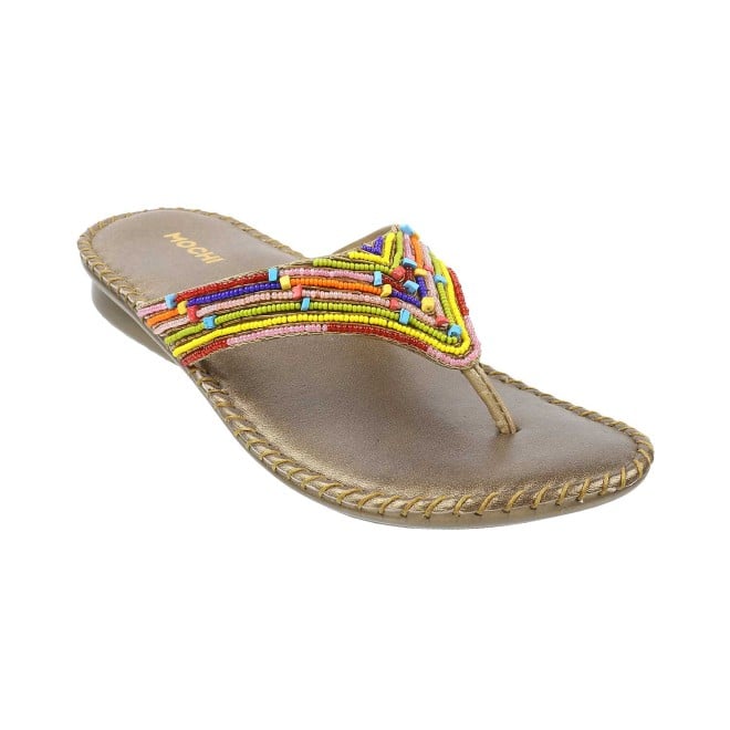 Mochi Women Antique-Gold Casual Slippers