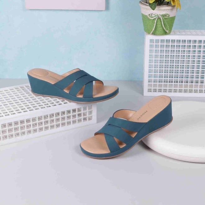 Mochi Women Blue Casual Mules (SKU: 44-181-45-36)