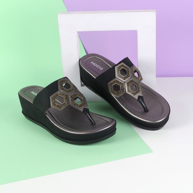 Mochi Women Black Casual Slip Ons