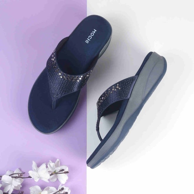 Mochi Women Blue Casual Slippers & Flip Flops