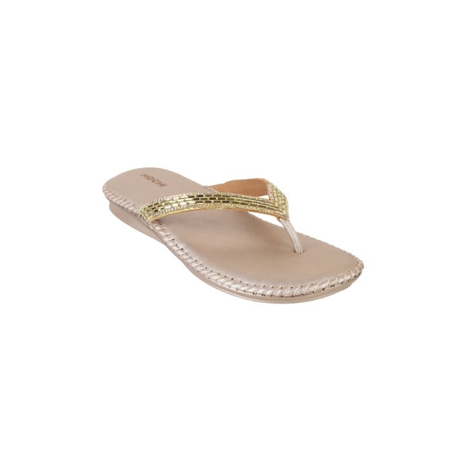 Mochi Women Gold Casual Slippers