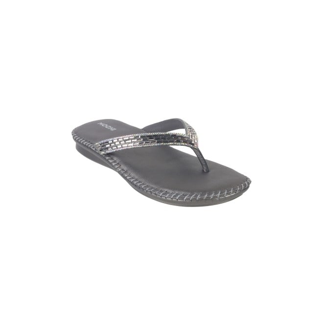 Mochi Women Gun-Metal Casual Slippers