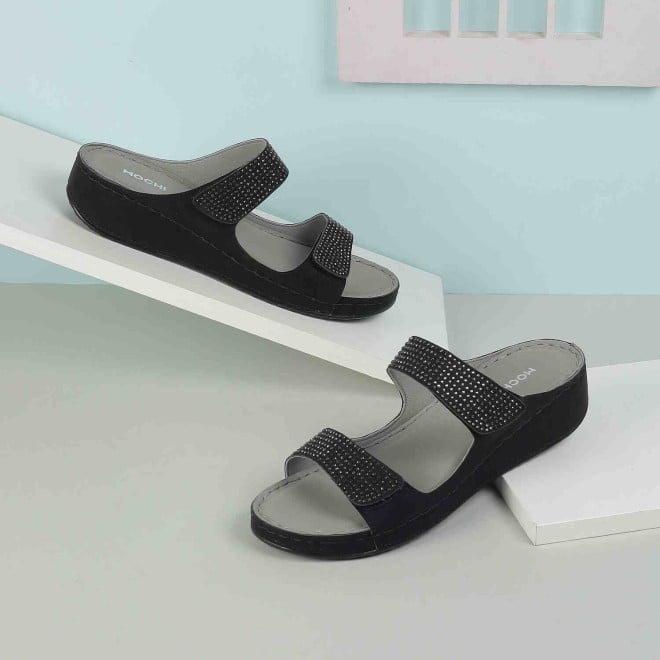 Mochi Women Black Casual Slippers & Flip Flops (SKU: 44-206-11-36)