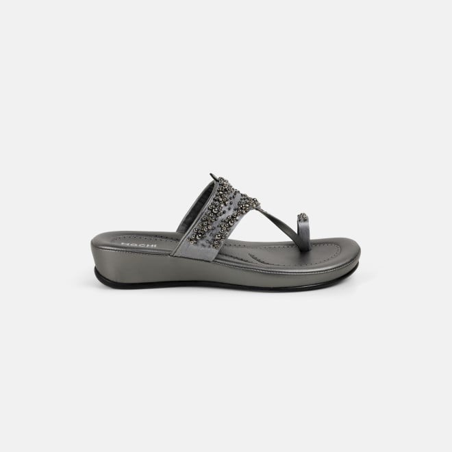 Mochi Women Gun-metal Ethnic Kolhapuris (SKU: 44-244-29-36)