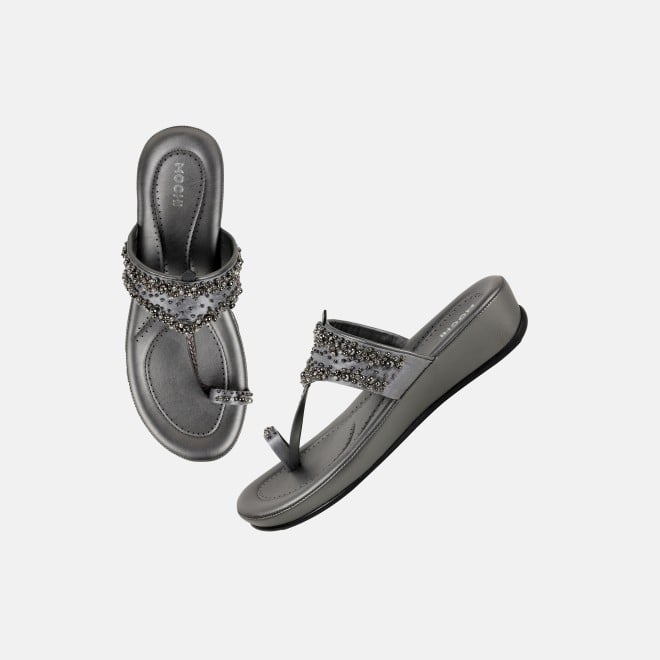 Mochi Women Gun-metal Ethnic Kolhapuris (SKU: 44-244-29-36)
