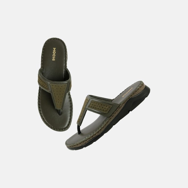 Mochi Women Olive Casual Slippers (SKU: 44-255-49-36)
