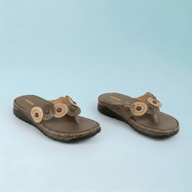 Mochi Women Antic-gold Casual Slippers