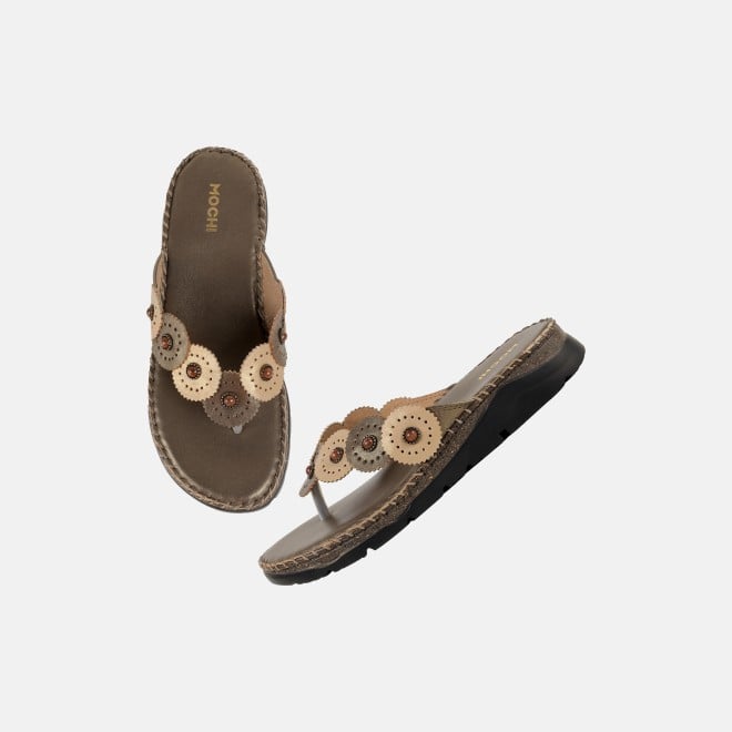 Mochi Women Antic-gold Casual Slippers (SKU: 44-277-28-36)