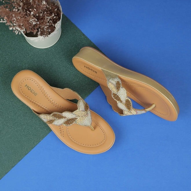 Mochi Women Gold Casual Slippers (SKU: 44-294-15-38)
