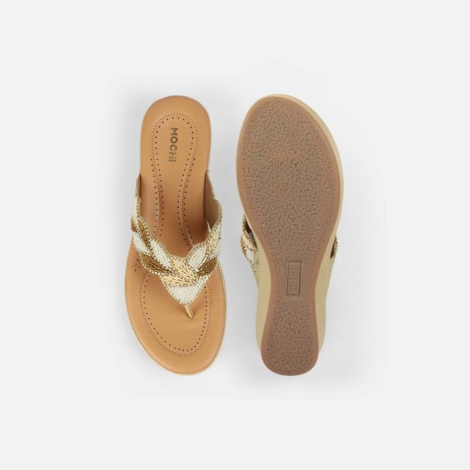 Mochi Women Gold Casual Slippers (SKU: 44-294-15-38)