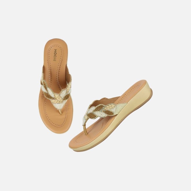 Mochi Women Gold Casual Slippers (SKU: 44-294-15-38)