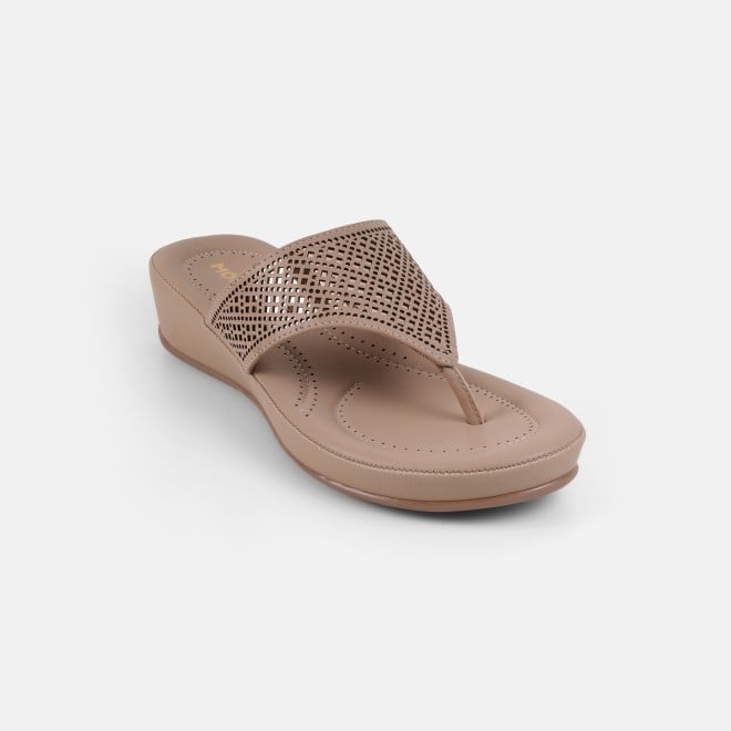 Mochi Women Beige Casual Slippers