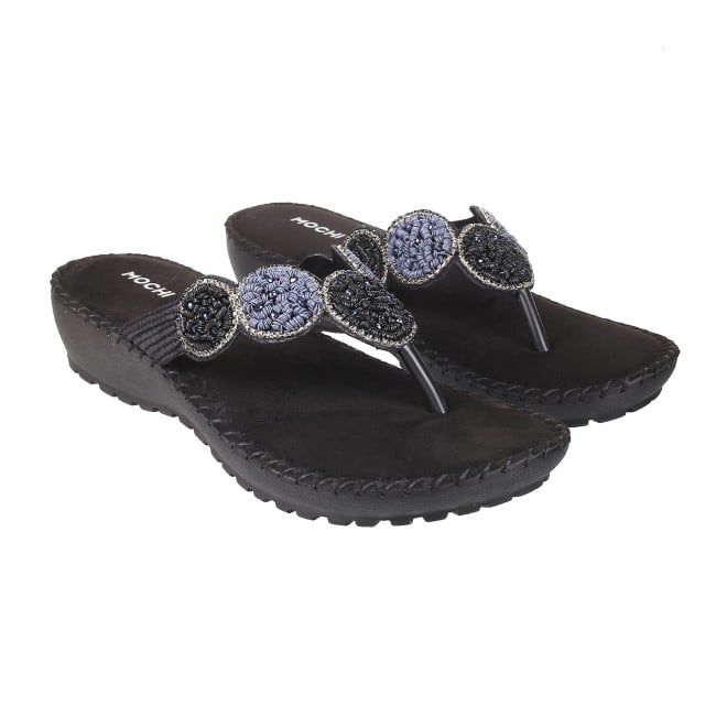 Mochi Women Black Ethnic Sandals