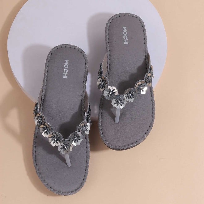 Mochi Women Gun-Metal Casual Slippers (SKU: 44-98-29-36)