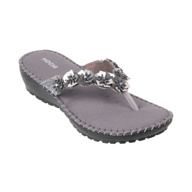 Mochi Women Gun-Metal Casual Slippers