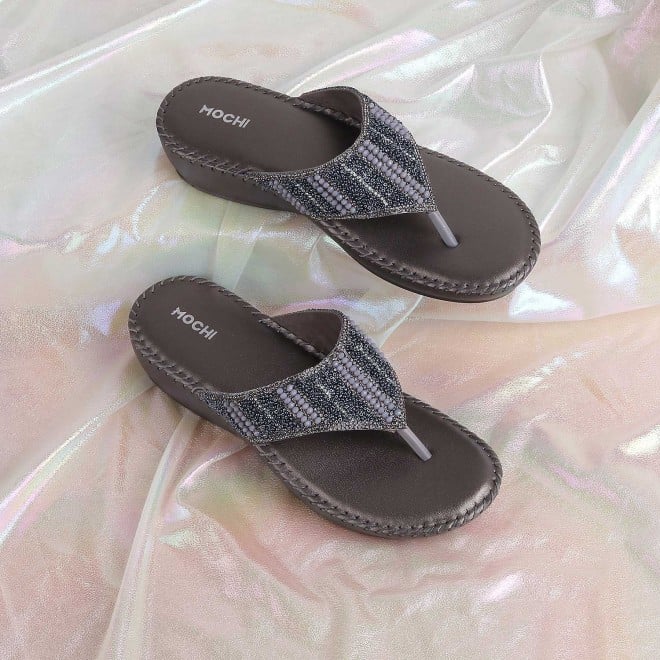 Mochi Women Gun-Metal Casual Slippers (SKU: 44-99-29-36)