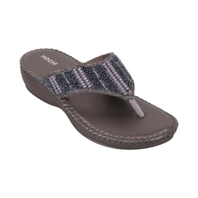 Mochi Women Gun-Metal Casual Slippers