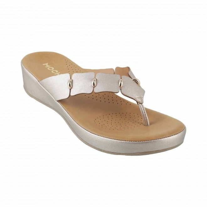 Mochi Women Gold Casual Slippers
