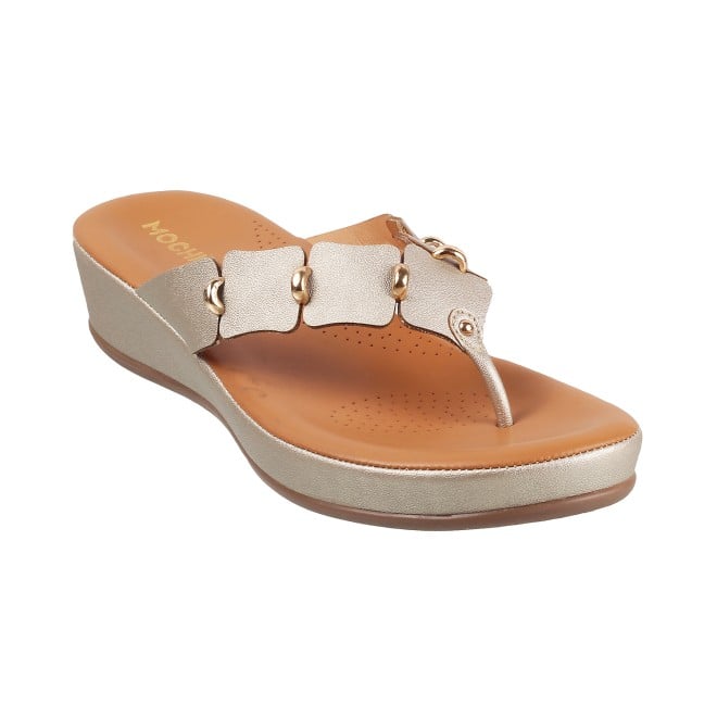 Mochi Women Gold Casual Slippers