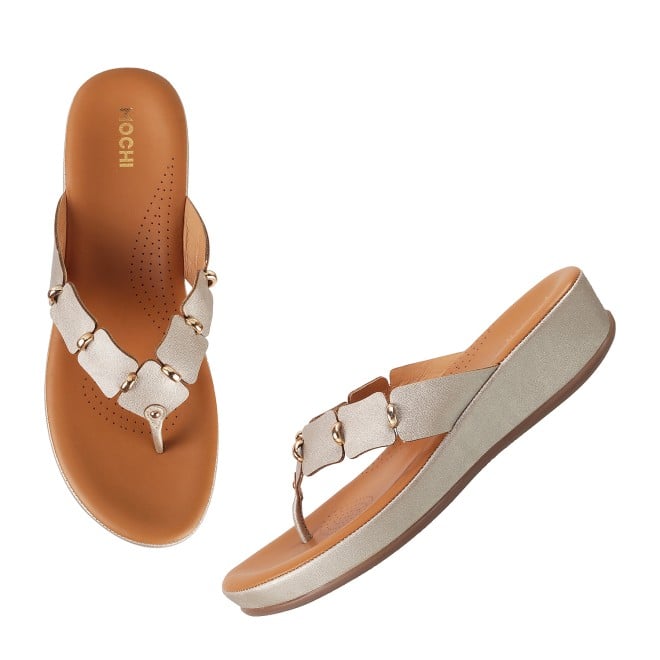 Mochi Women Gold Casual Slippers (SKU: 44-9937L-15-42)