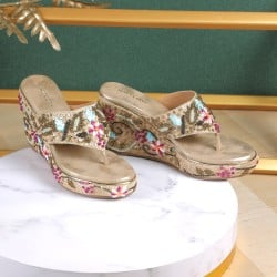 Women Gold Ethnic Slip Ons