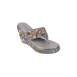 Women Gun-Metal Ethnic Slip Ons