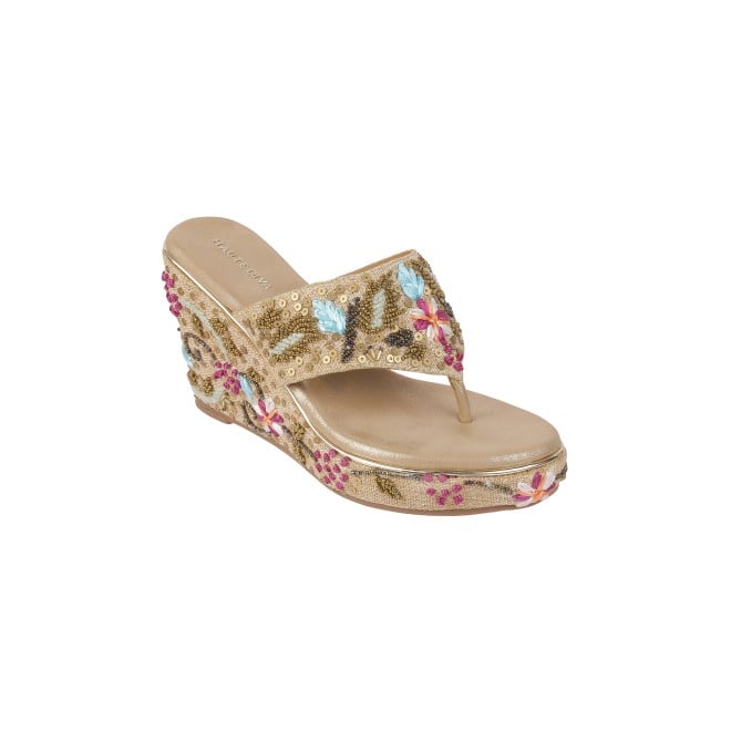 Haute Diva Women Gold Ethnic Slip Ons (SKU: 54-139-15-36)