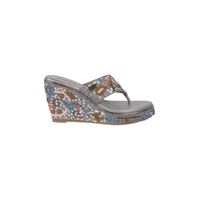 Haute Diva Women Gun-Metal Ethnic Slip Ons (SKU: 54-139-29-36)