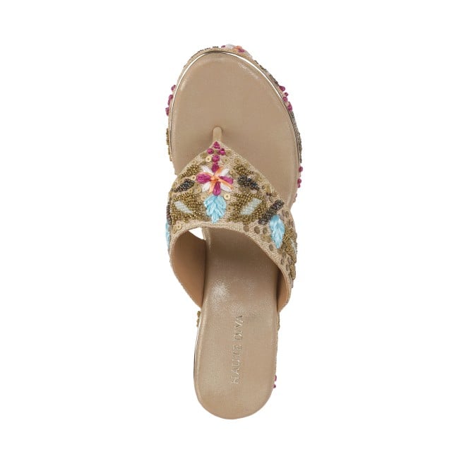 Haute Diva Women Gold Ethnic Slip Ons (SKU: 54-139-15-36)