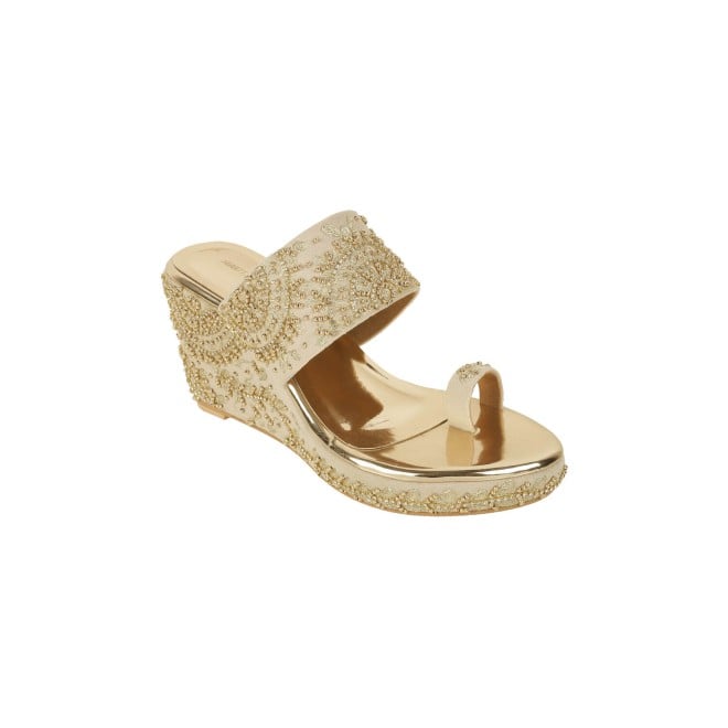 Haute Diva Women Gold Wedding Slip Ons (SKU: 54-167-15-37)