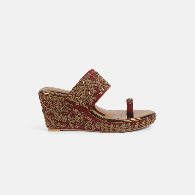 Haute Diva Women Maroon Ethnic Slip Ons (SKU: 54-167-44-38)