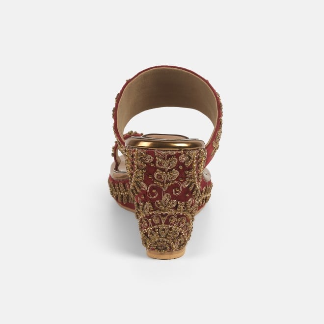 Haute Diva Women Maroon Ethnic Slip Ons (SKU: 54-167-44-38)