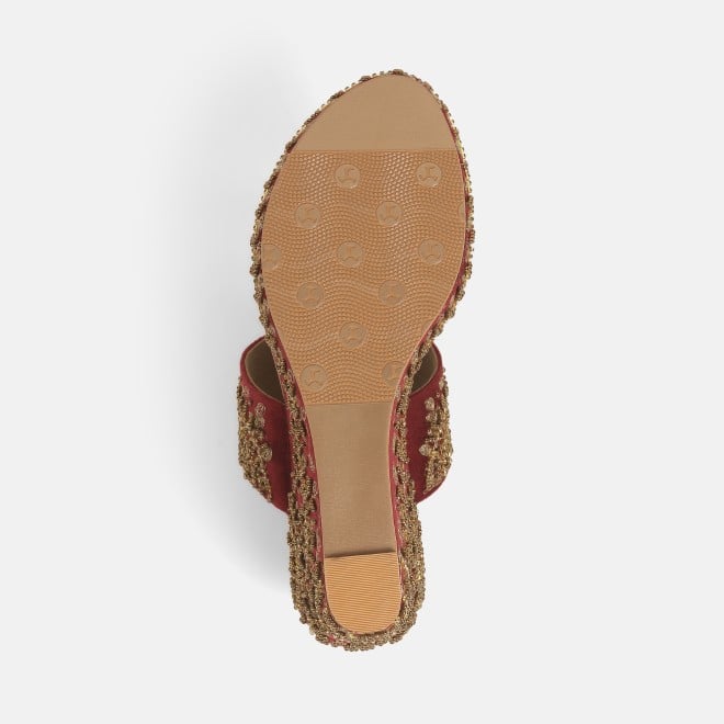 Haute Diva Women Maroon Ethnic Slip Ons (SKU: 54-167-44-38)