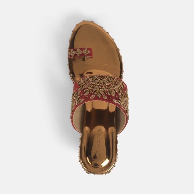 Haute Diva Women Maroon Ethnic Slip Ons (SKU: 54-167-44-38)