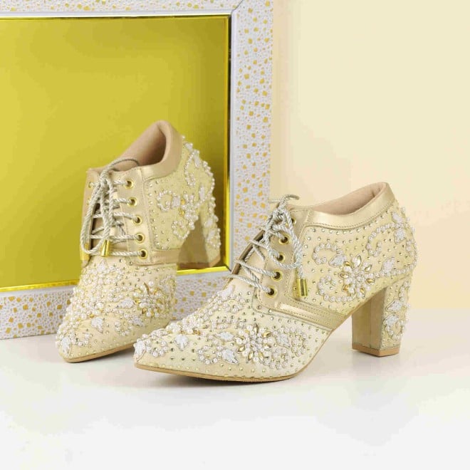 Haute Diva Women Gold Wedding Pumps