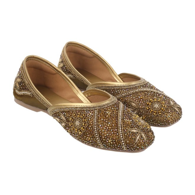 Haute Diva Women Antique-Gold Ethnic Mojaris