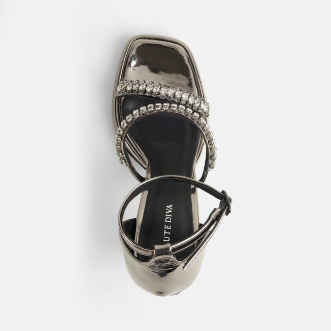 Haute Diva Women Gun-Metal Party Sandals (SKU: 54-184-29-39)