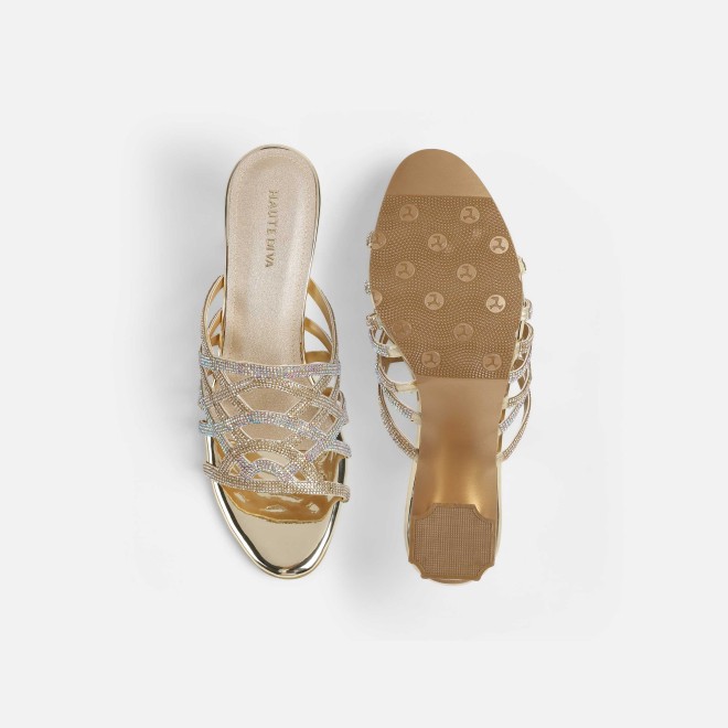 Haute Diva Women Gold Wedding Slip Ons (SKU: 54-211-15-36)