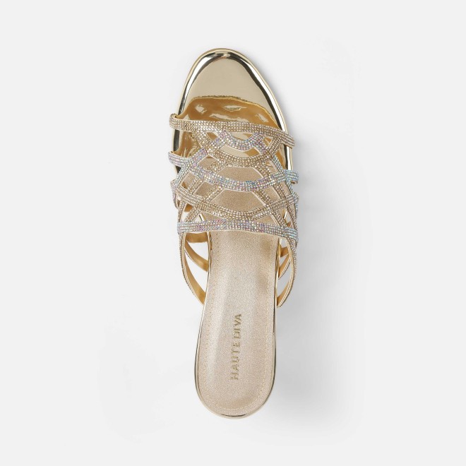 Haute Diva Women Gold Wedding Slip Ons (SKU: 54-211-15-36)