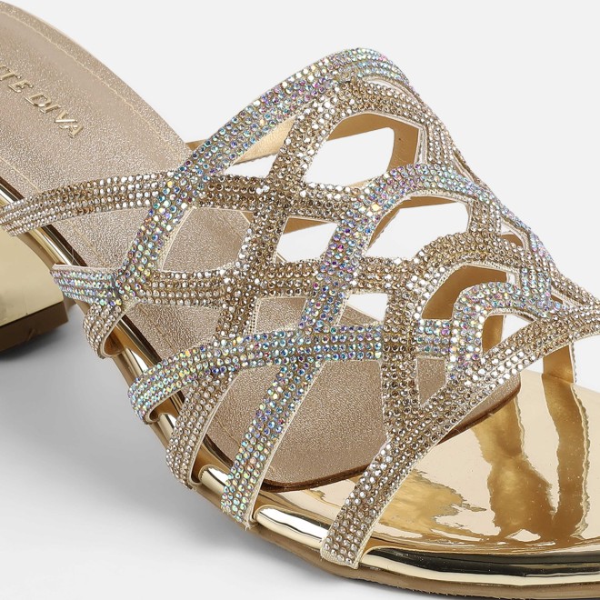 Haute Diva Women Gold Wedding Slip Ons (SKU: 54-211-15-36)