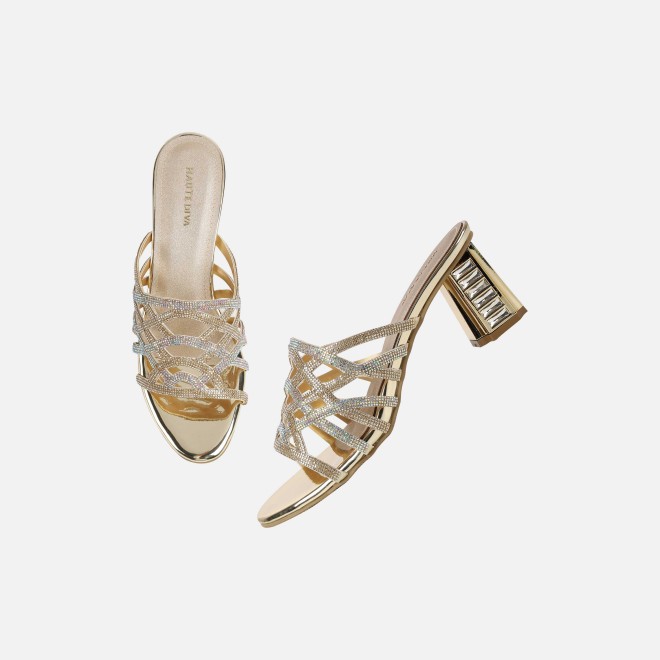 Haute Diva Women Gold Wedding Slip Ons (SKU: 54-211-15-36)
