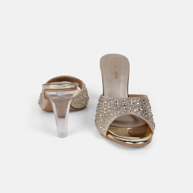 Haute Diva Women Gold Party Slip Ons (SKU: 54-215-15-36)