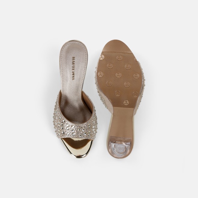 Haute Diva Women Gold Party Slip Ons (SKU: 54-215-15-36)