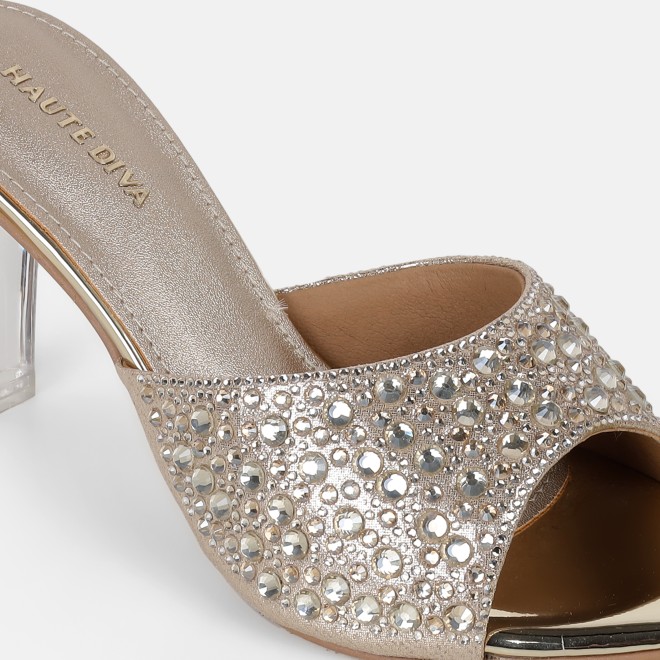 Haute Diva Women Gold Party Slip Ons (SKU: 54-215-15-36)