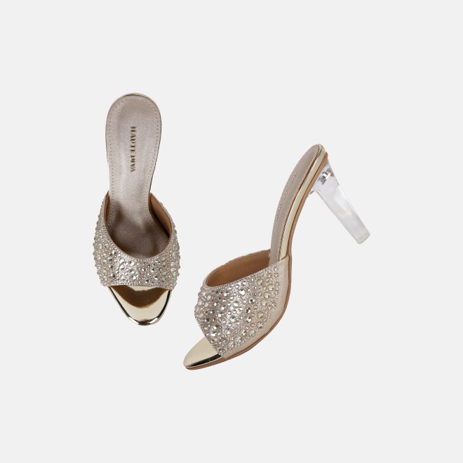 Haute Diva Women Gold Party Slip Ons (SKU: 54-215-15-36)